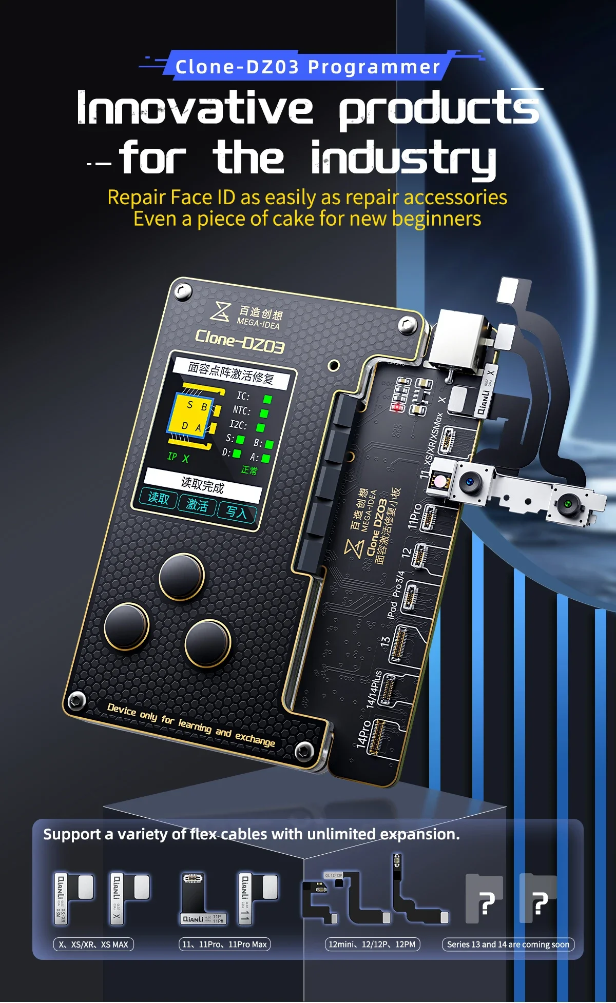 Mega-Idea Clone DZ03 Programmer for IPX-16PM-Face ID/IP8-14PM Battery/IP7-15PM True Tone Repair Recovery Testing Tool