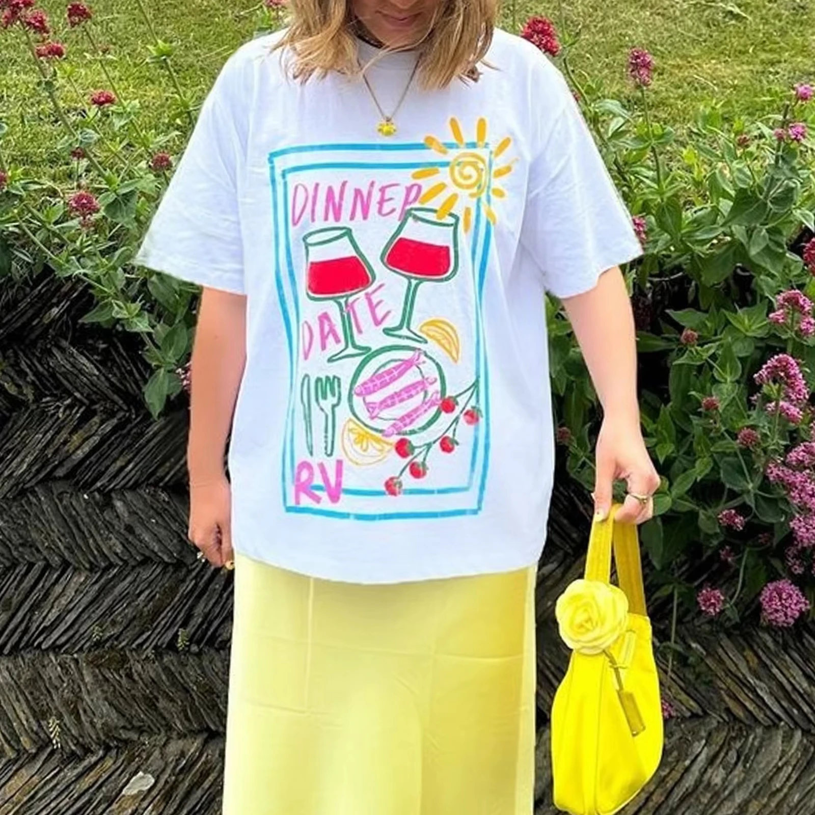 

Y2k Oversized Graphic Tshirt for Women Cute Fruit Print Crew Neck Loose Baby Tee Casual Baggy 2000s Aesthetic Streetwear