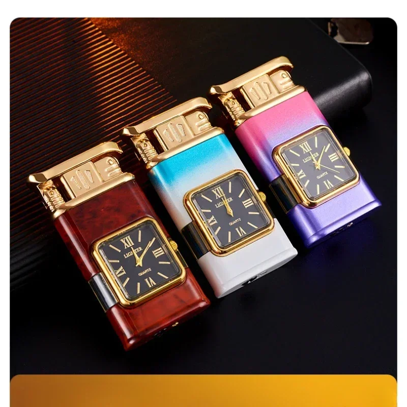 New Quartz Dial Direct Injection Lighter, Visible Transom Metal Grinding Wheel Ignition Windproof Butane Gas Lighter