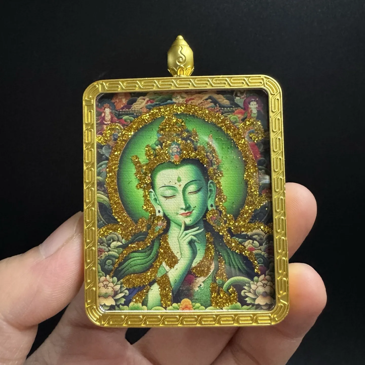 Tibetan Style Green Tara Pendant Colorful Gold Finish on Titanium Steel Talisman