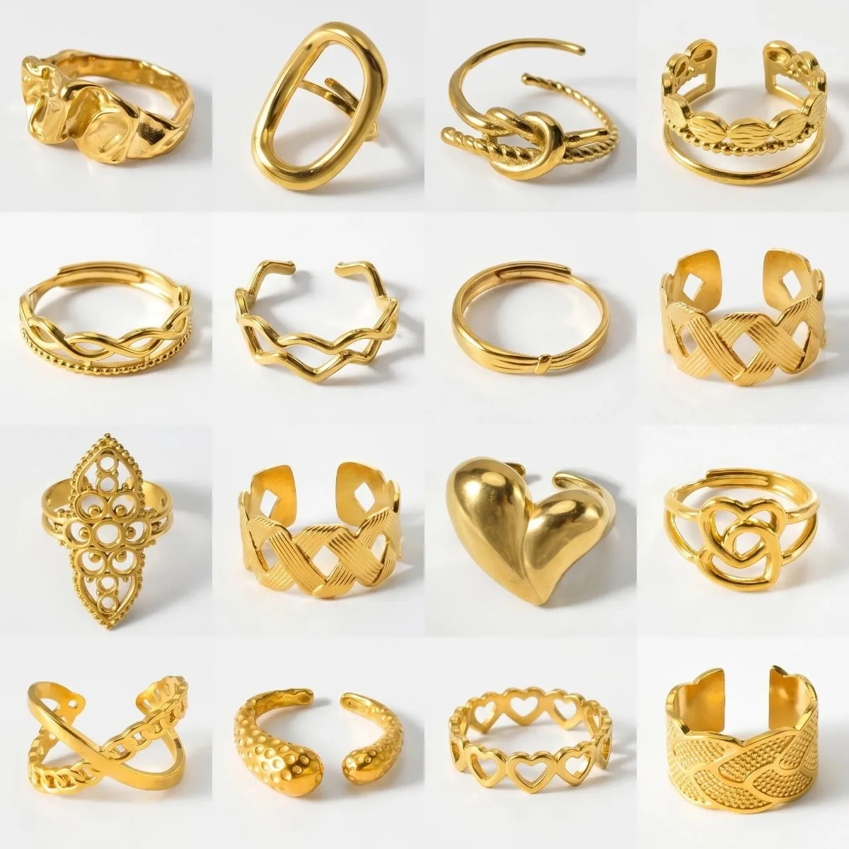 Gold Plated Stainless Steel Rings Daily Stackable Wear Multi Design Adjustable Finger Rings Trendy Jewelry Gift For Women Ladies
