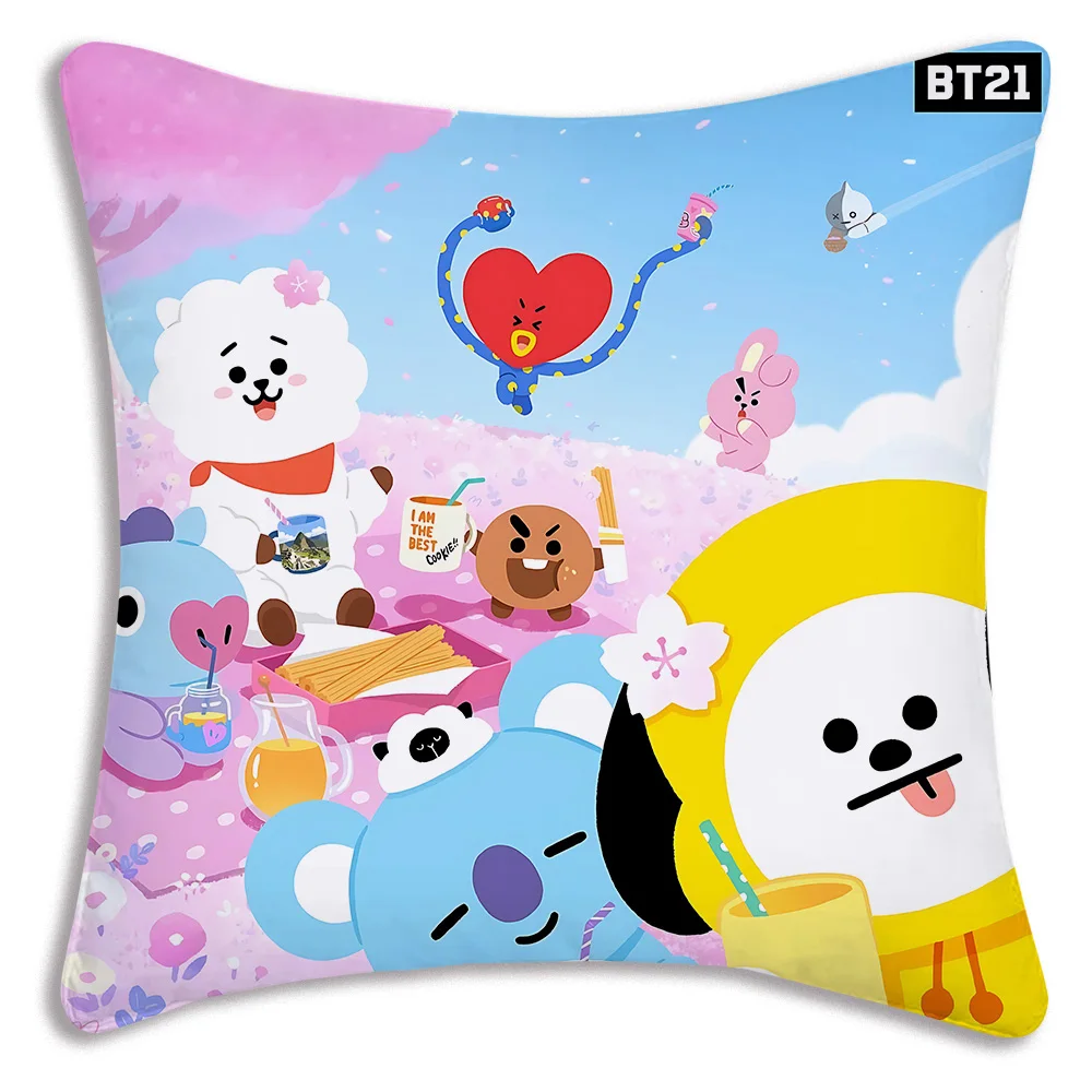 Cute Cartoon B-BTS-S Pillow Covers Cartoon Sofa Decorative Home Double-sided Printing Short Plush Cute Cushion Cover