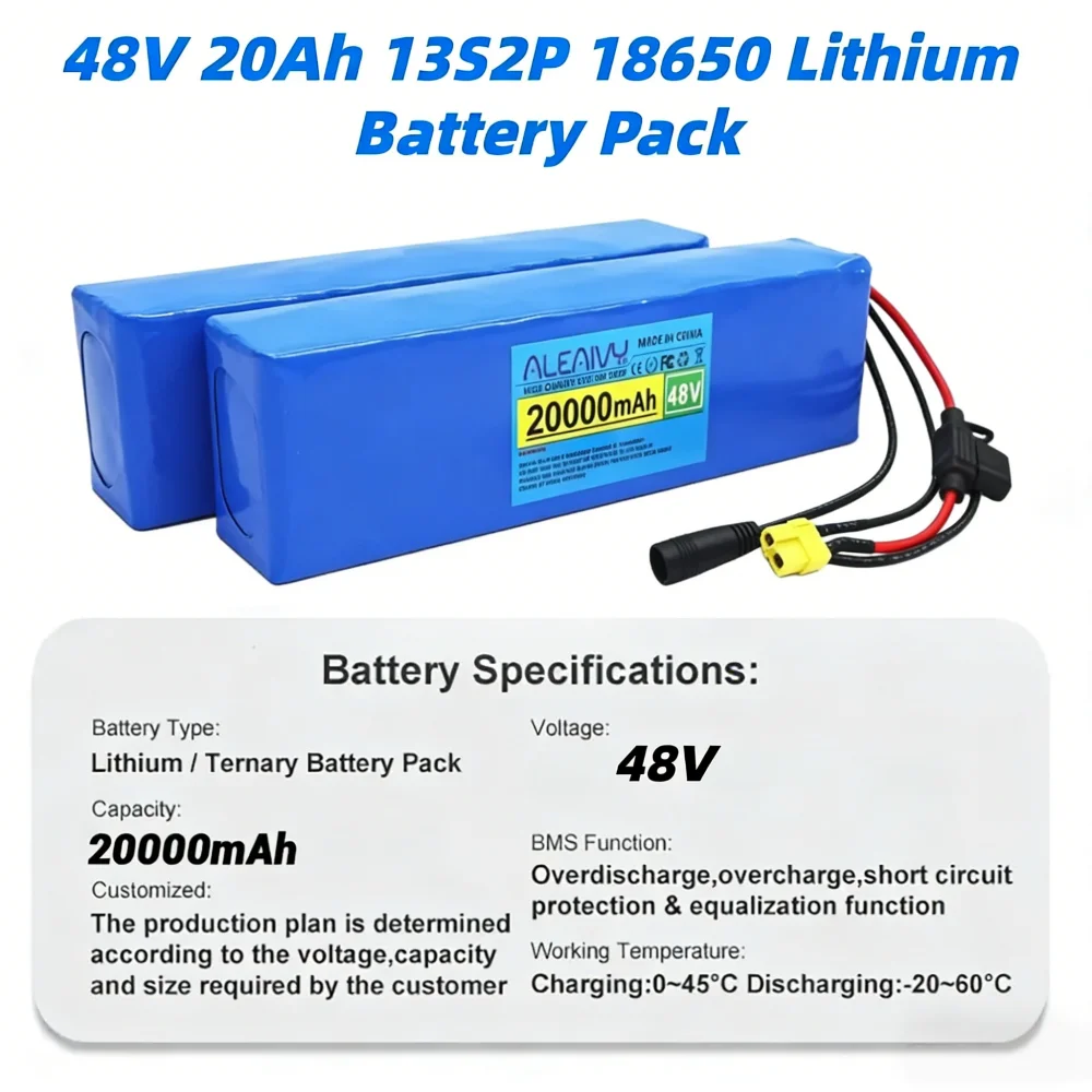 Lithium-ion Battery Pack 13S2P 48V 10000mAh 20Ah with 250W 350W 500W BMS And a complimentary 54.6V 2A charger