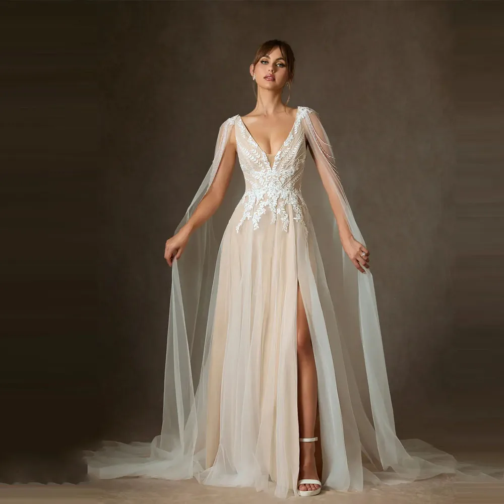 Customized Classic A-Line Women Wedding Dresses Elegant Lace Printing Bridal Gowns Engagement Banquet Vestidos Feminino Elegante