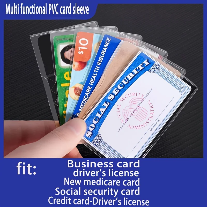 10Pack ID Card Holder, PVC Plastic Sleeve for Social Security Card Bus Pass, Clear Front & Back, Protective Cover for RFID Cards