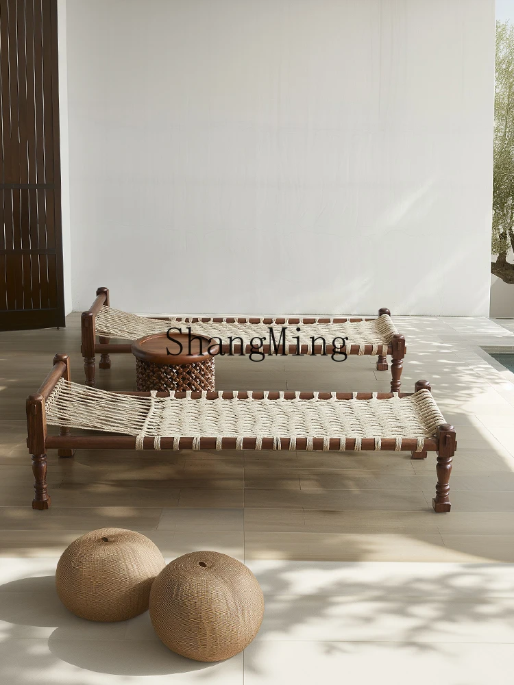 

HJ Outdoor Woven Wood Villa Hotel Pool Chairs Sunbathing Homestay Garden Terrace Teak Beach Chairs