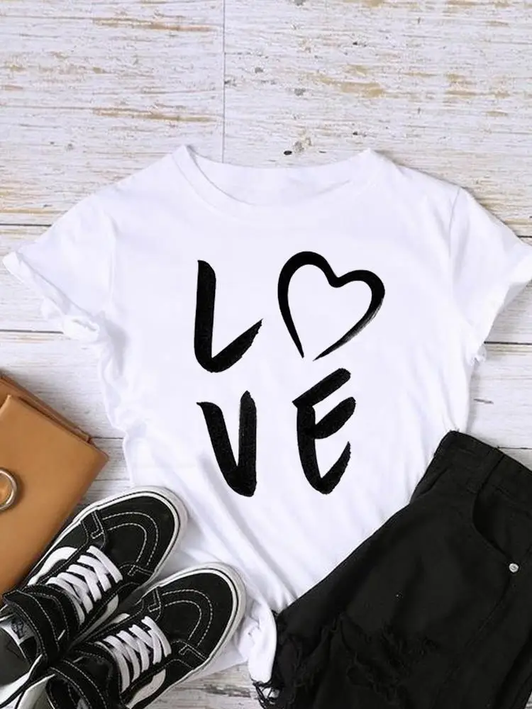 Grafische T-Shirts mit Aufdruck, Damen-Shirt, kurzärmelig, Aquarell-Liebesstil, Trend, niedliche Damenmode, Kleidung, Damen-Freizeit-T-Shirt