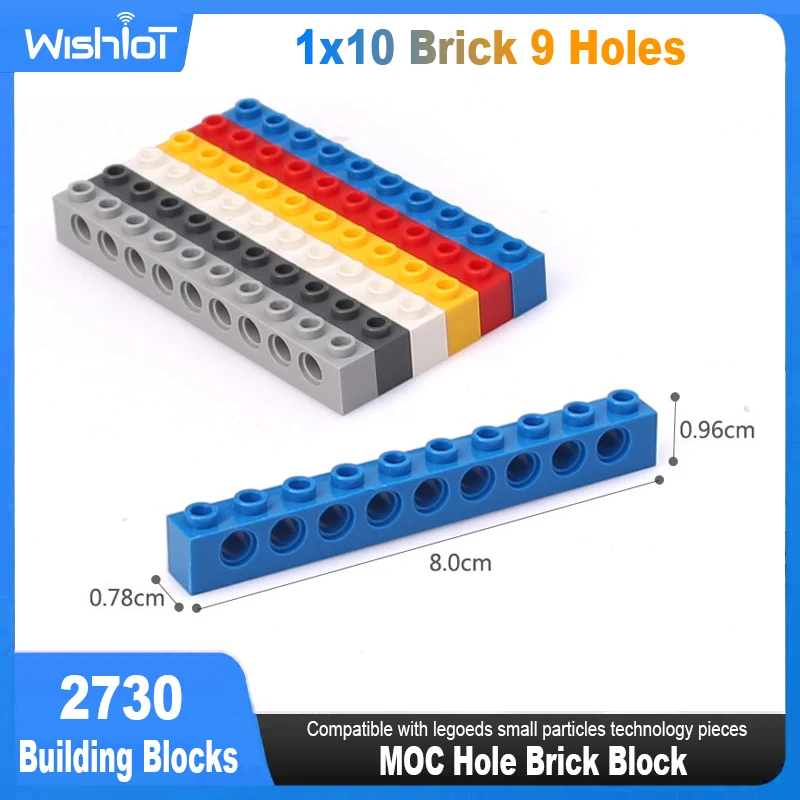 MOC Combination Studded Long Beam with Hole Thick Bricks Technical Building Block 1x10 Brick 9 Holes 10pcs