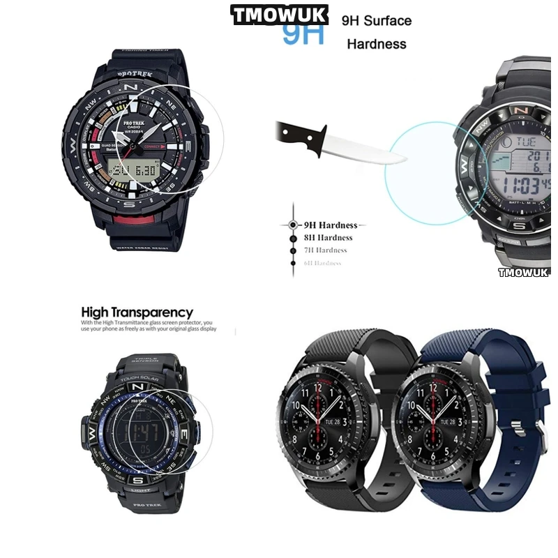 

For Casio GA100 6100 TR770 Pro-Trek EFR 303 GA-2200 GA-2100 GST-W300 - HD Clear - 9H Hard Tempered Glass Watch Protector Film