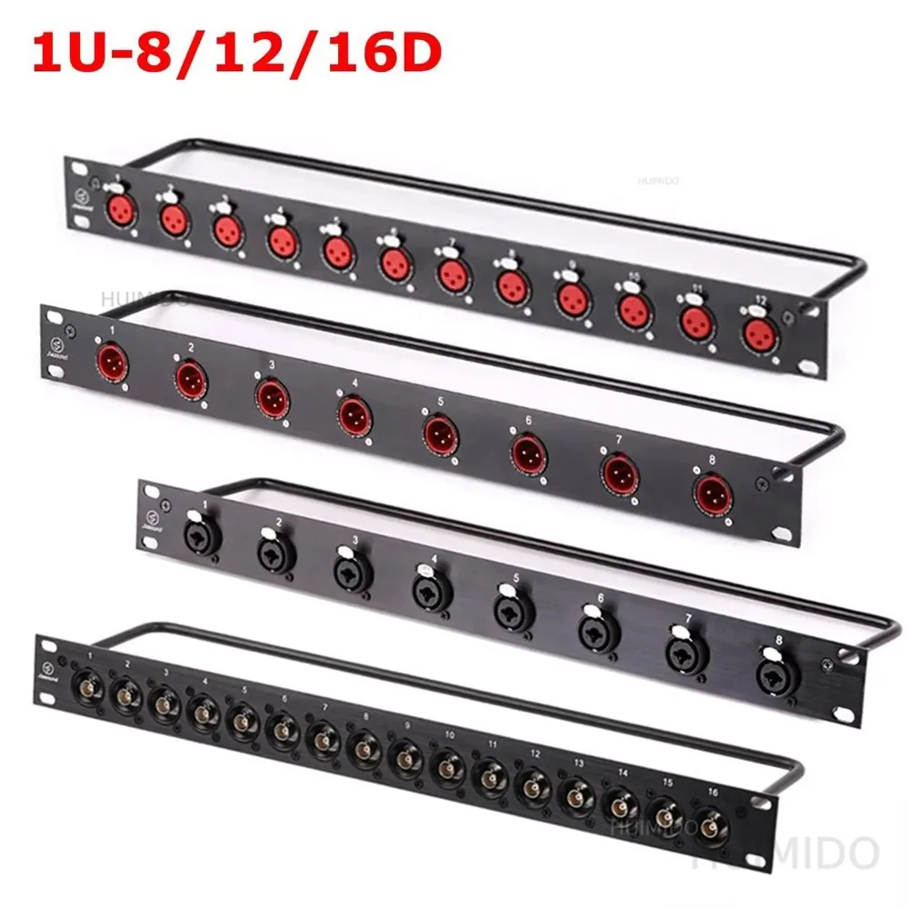8 12 16 Way  D Type Rack Patch Panel 1U Cabinet BNC SDI XLR Male Female 6.35 HDMI Speaker Connector
