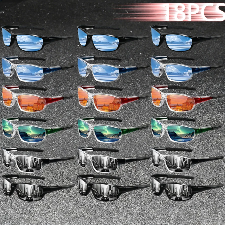 

18PCS Clear Frame Unisex Sports Eyewear Cycling Running Mountaineering Driving Fishing Fashion Vintage Beach Vacay Sun Glasses