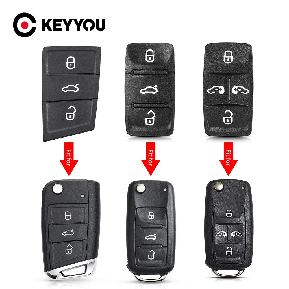 KEYYOU 2PCS Rubber Remote Car Key For Volkswagen VW Golf 7 4 5 Mk4 6 For Skoda Octavia For Seat Leon Ibiza Altea Buttons Key Pad
