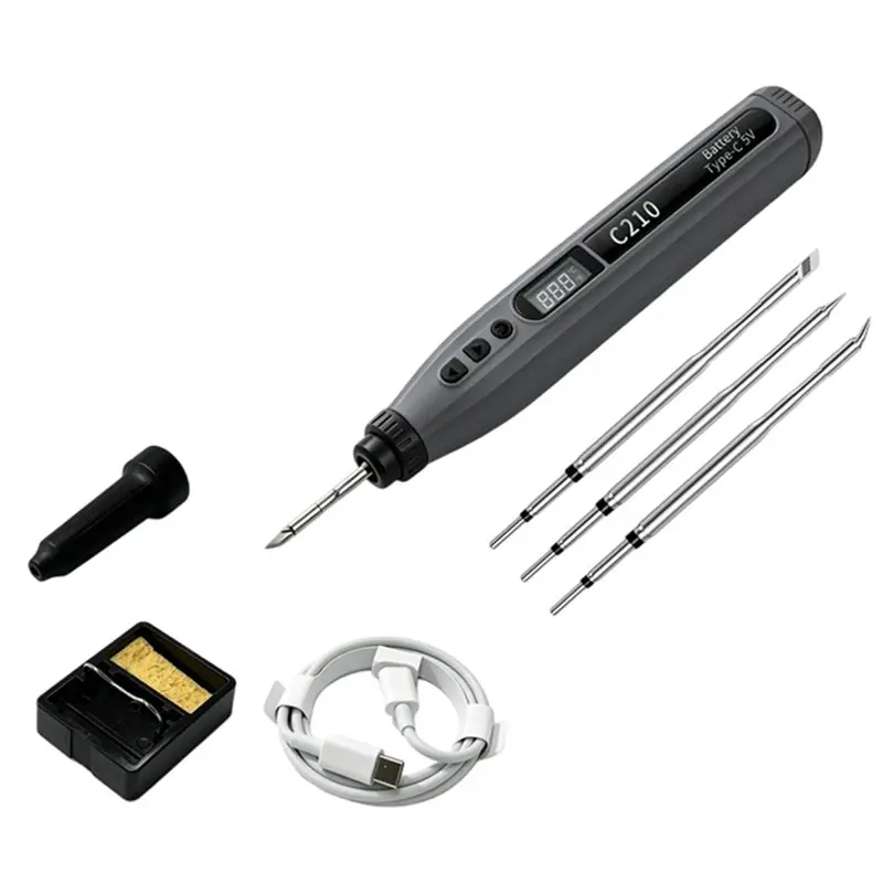 EYFL-Rechargeable Wireless Soldering Iron Kit Digital Adjustable Temperature Cordless Solder Pen With Multiple Soldering Tips