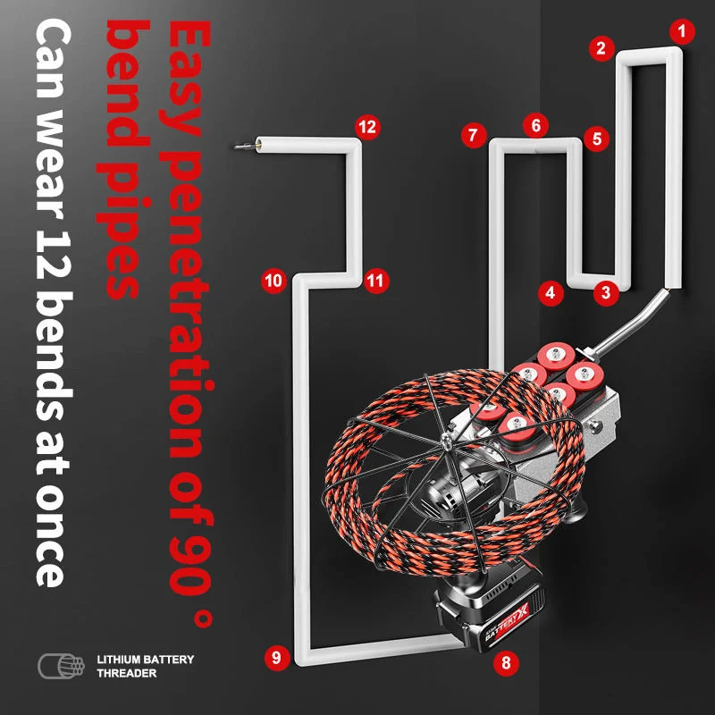 Máquina de enhebrado de Cable de tracción de Motor sin escobillas, herramientas de empuje de Cable, máquina de roscado de pared, máquina de plomo de comunicación eléctrica, 30m material de electricista