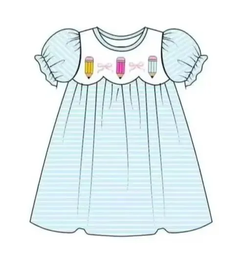 Back to school series baby girl clothes Toddler kids outfits pencil print short sleeve set girls knee length dress baby sets