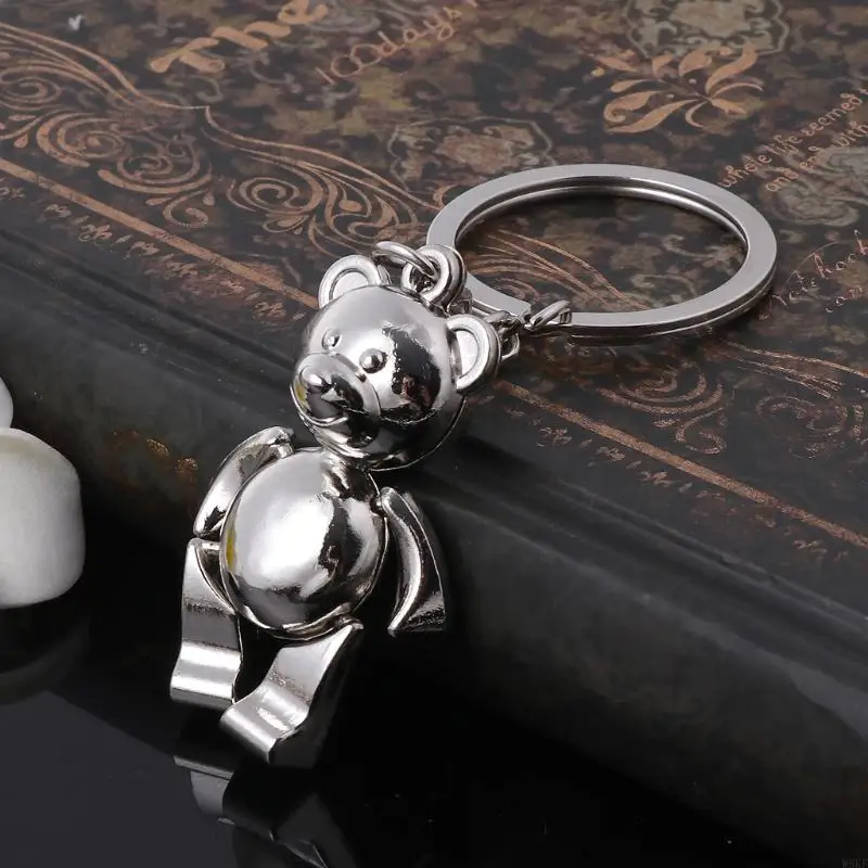 W8KF Exquisite 3D Animal Keyring Women Charm Hanging Pendant Metal Movable Bear Keychain Car for Key Ring Accessory Jewelry