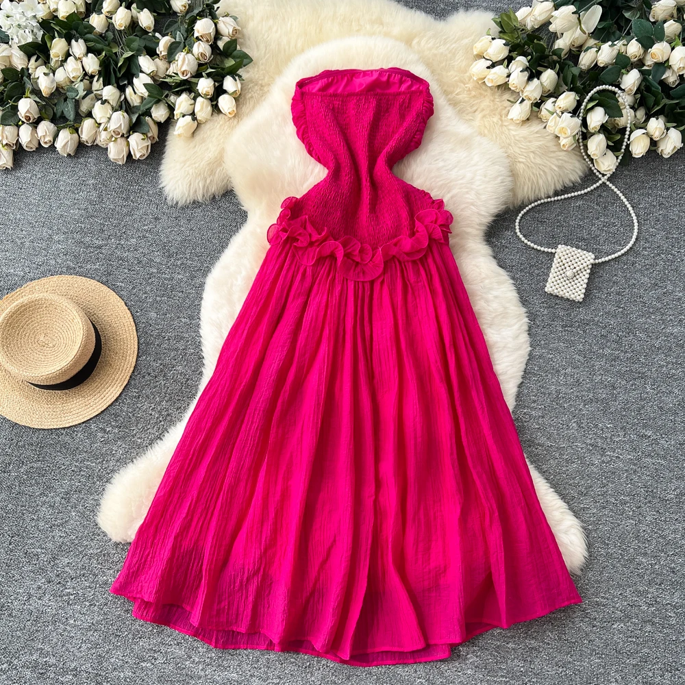 Chic vintage pleated mesh Ruched Elegant dress Fairy korean fashion Boho Sundress women clothing