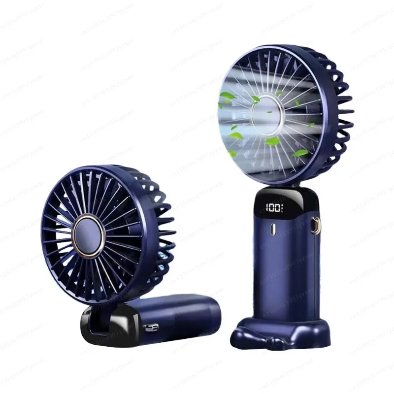 Portable USB Rechargeable 5000mAh Mini Display Fan 5-Speed Foldable Desktop Office Wearable Handheld Design