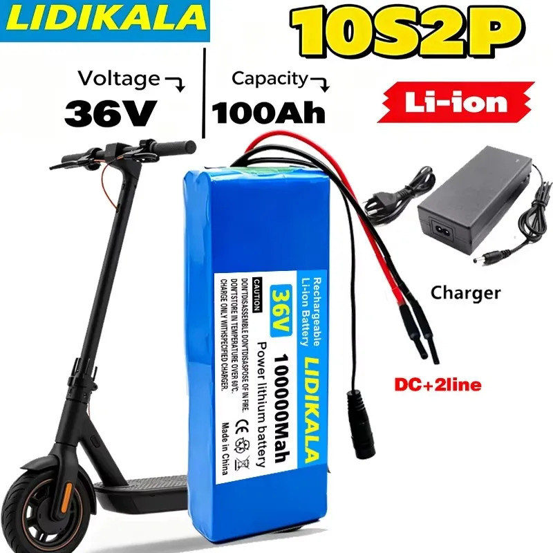 36V 10S2P 100000mAh Elektroroller-Akku, 18650 wiederaufladbare Lithium-Batterie, 250W-1000W Hochleistungsmotor, mit intelligentem BMS