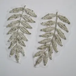 2pc/pair Luxury Glass Rhinestone Beaded Patches for Clothes DIY Sew On Flower Appliques Wedding Dresses Embroidery