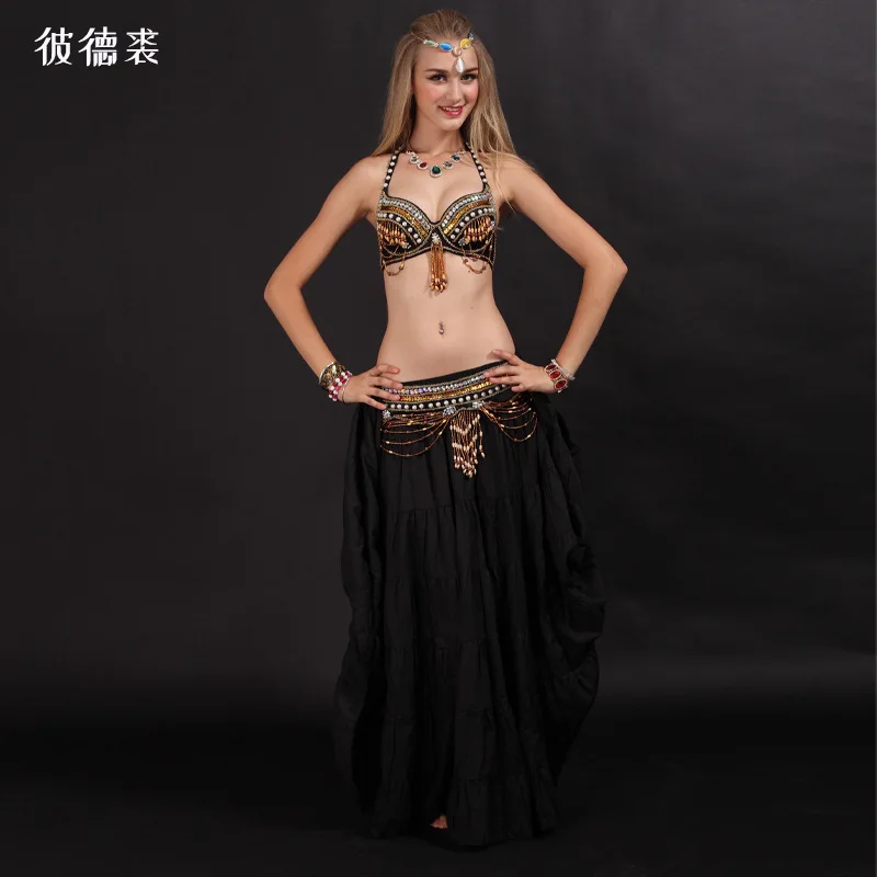 Black Gold Black Silver Suit Belly Dance Costume Three-Piece Set Ethnic Dance Tribal Style Indian Dance New Set