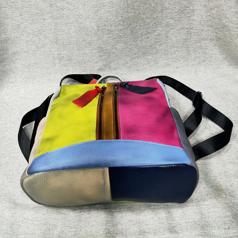 Zaino da donna in vera pelle di mucca Patchwork borsa a tracolla da viaggio antifurto da donna borsa Vintage in vera pelle