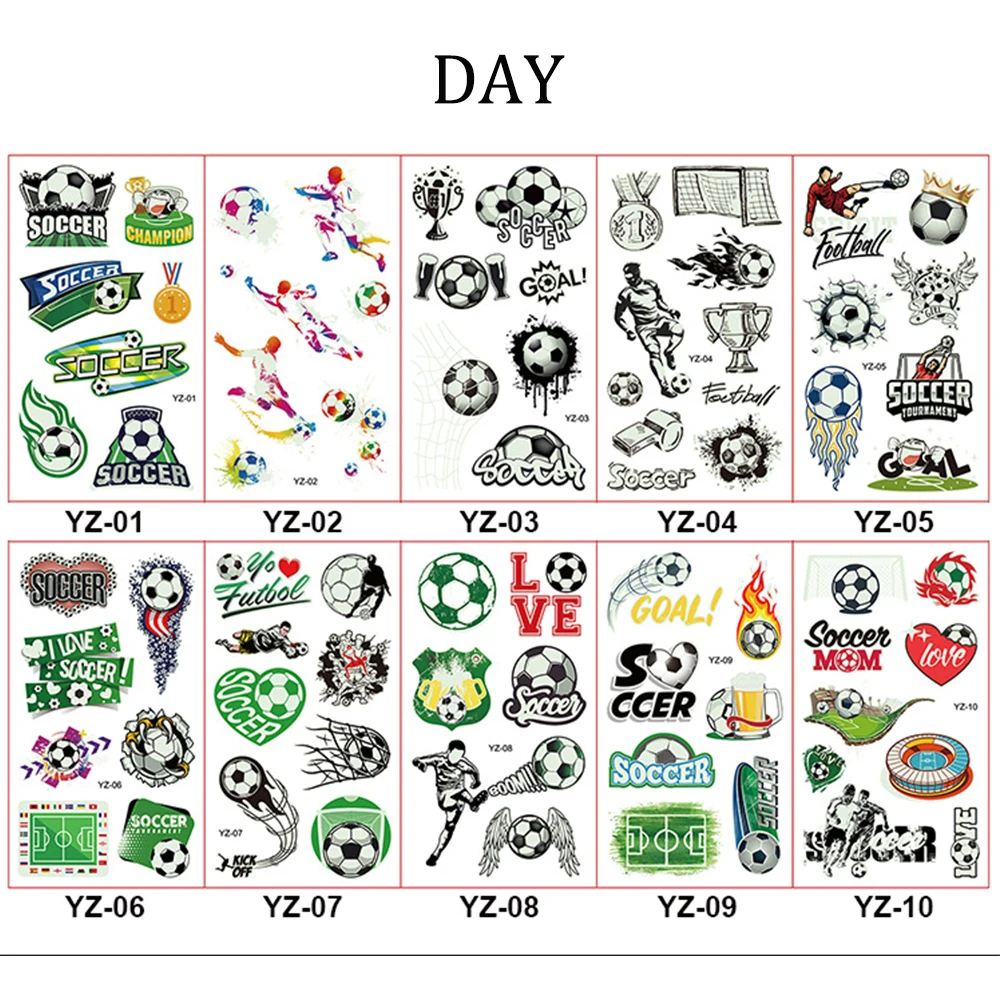 10 Sheets Luminous Football Tattoo Stickers Children Fan Soccer Temporary Tattoos Waterproof Glow Paste on Face Arm Leg Sticker