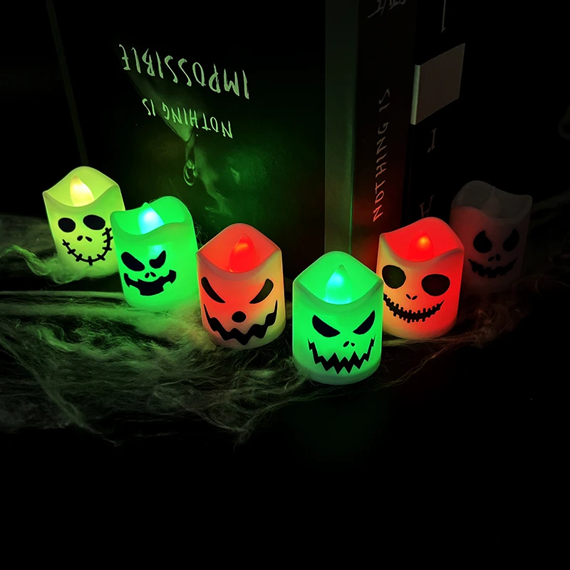 6Pcs Halloween LED Candle Ghost Lamp Emit Light Change Color Flameless Candle Light Halloween Party Supplies Home Decor Candle