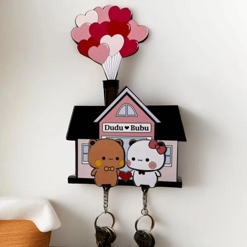 New 1PC Cartoon Backpack Charm Key Ring Wall Key Holder Panda Bubu And Dudu Acrylic Keychain Hanger Pendant Accessor Couple Gift