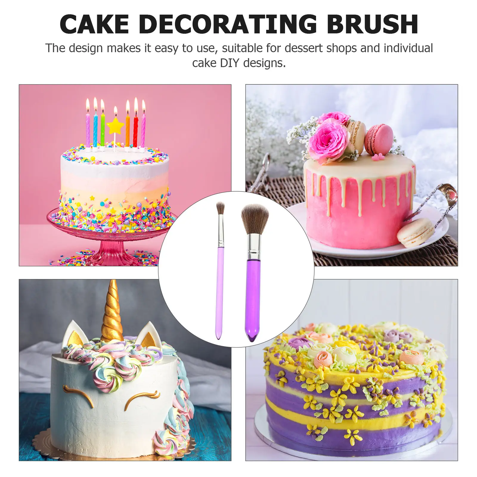2Pcs Plastic Nylon Cake Painting Brushes Kit Easy-to-Use Food-Grade Decorating Tools for Dessert Art Fondant Design Baking