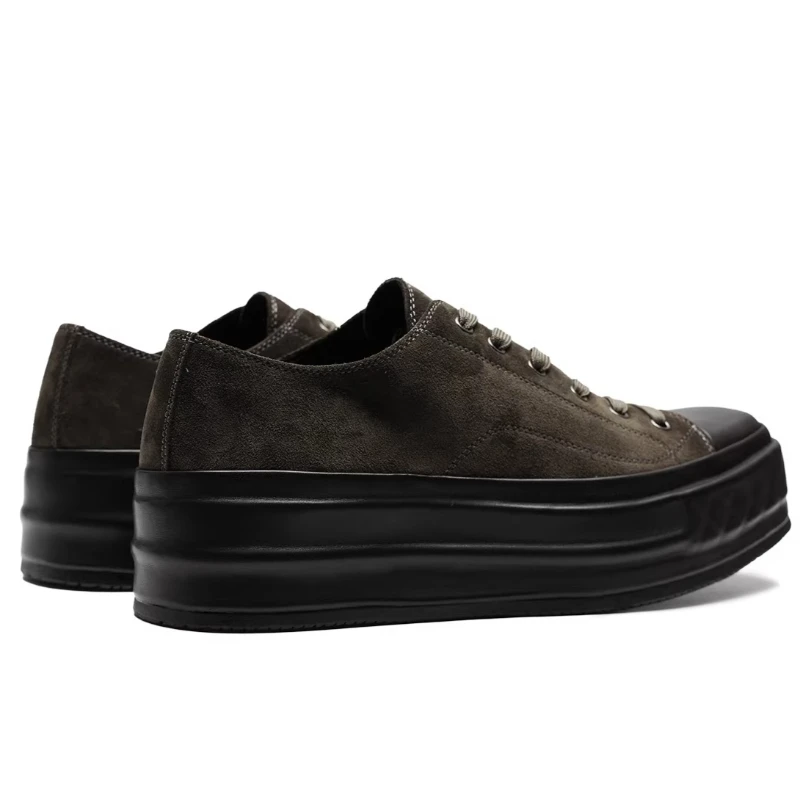 Retro Thick-soled Board Shoes Men's Hand Sewn Genuine Leather Breathable Casual Square Toe Comfortable Height Increasing Shoes