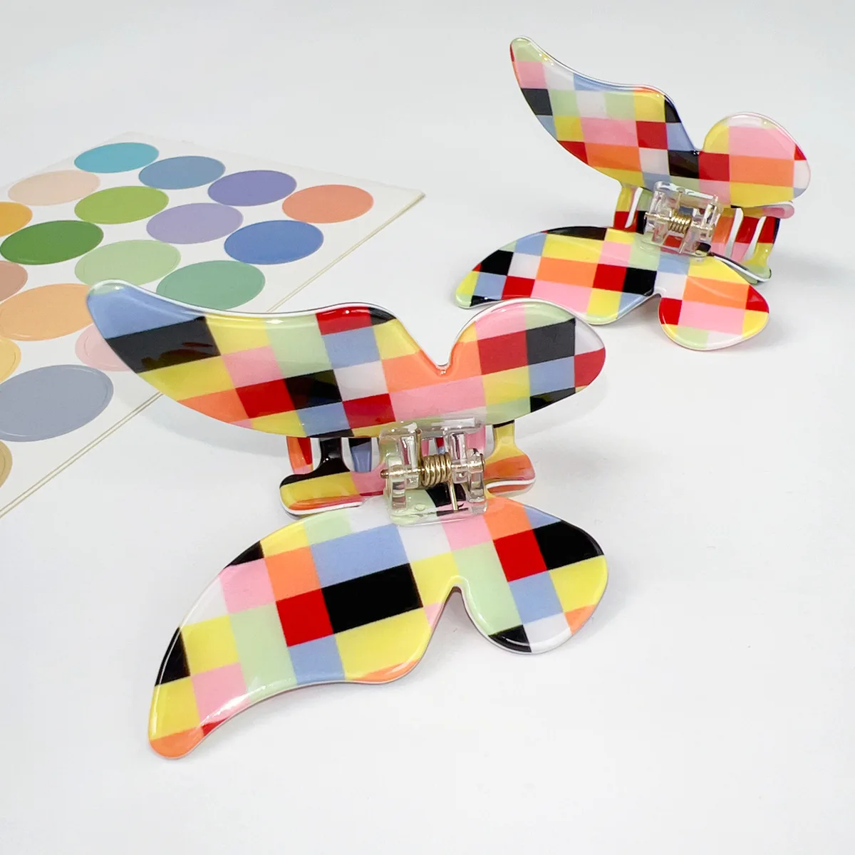 New ins color plaid grab clip PVC butterfly hairpin color matching colorful personalized shark clip hair accessories women