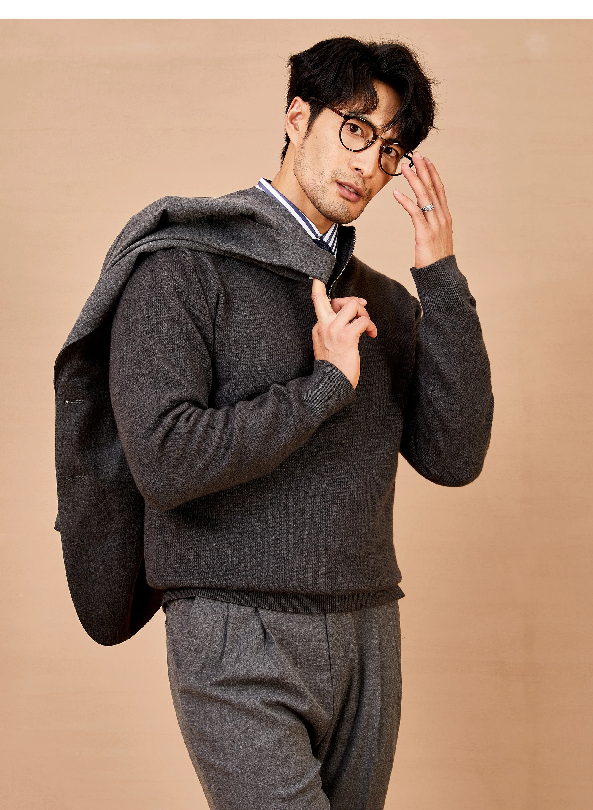 

Pullover semi-turtleneck zipper sweater men's warm and slim fit solid color casual retro knitted spring and autumn high-end 1Pc