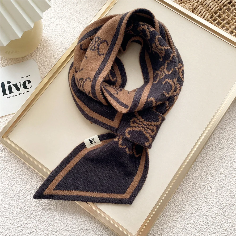 13*140cm Women\'s Spring Autumn Winter Fashion Scarf Letter Long Socket Knitted Wool Neck Scarf Warmer Thick  Handkerchief