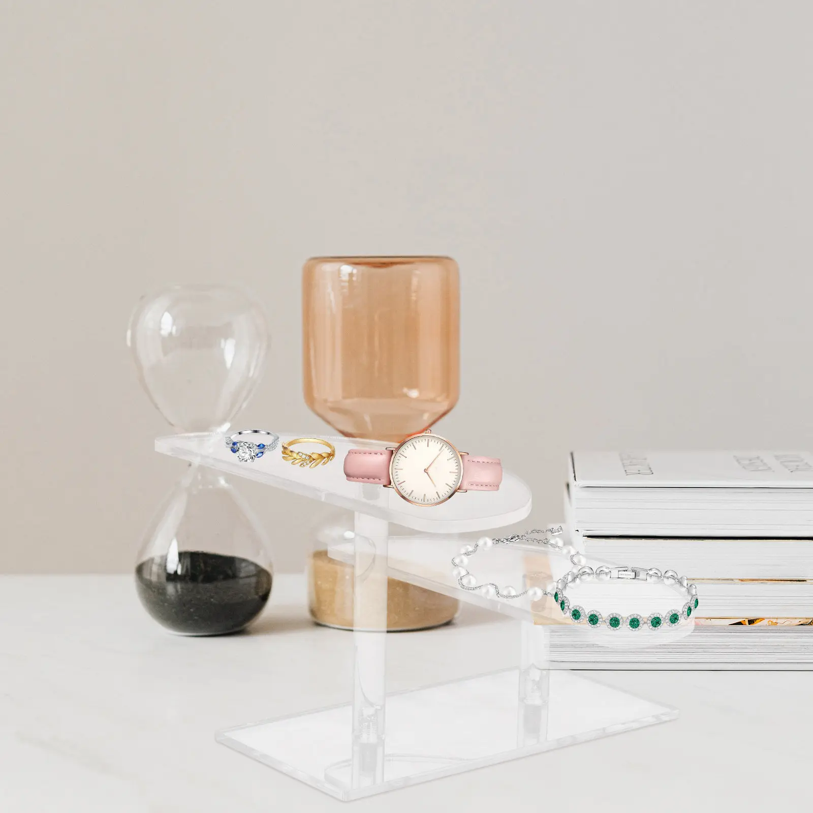 

2-Tier Acrylic Display Riser Stand for Jewelry Perfume Watches Condiments Home Decor Organizer Clear Storage Shelf Bedroom