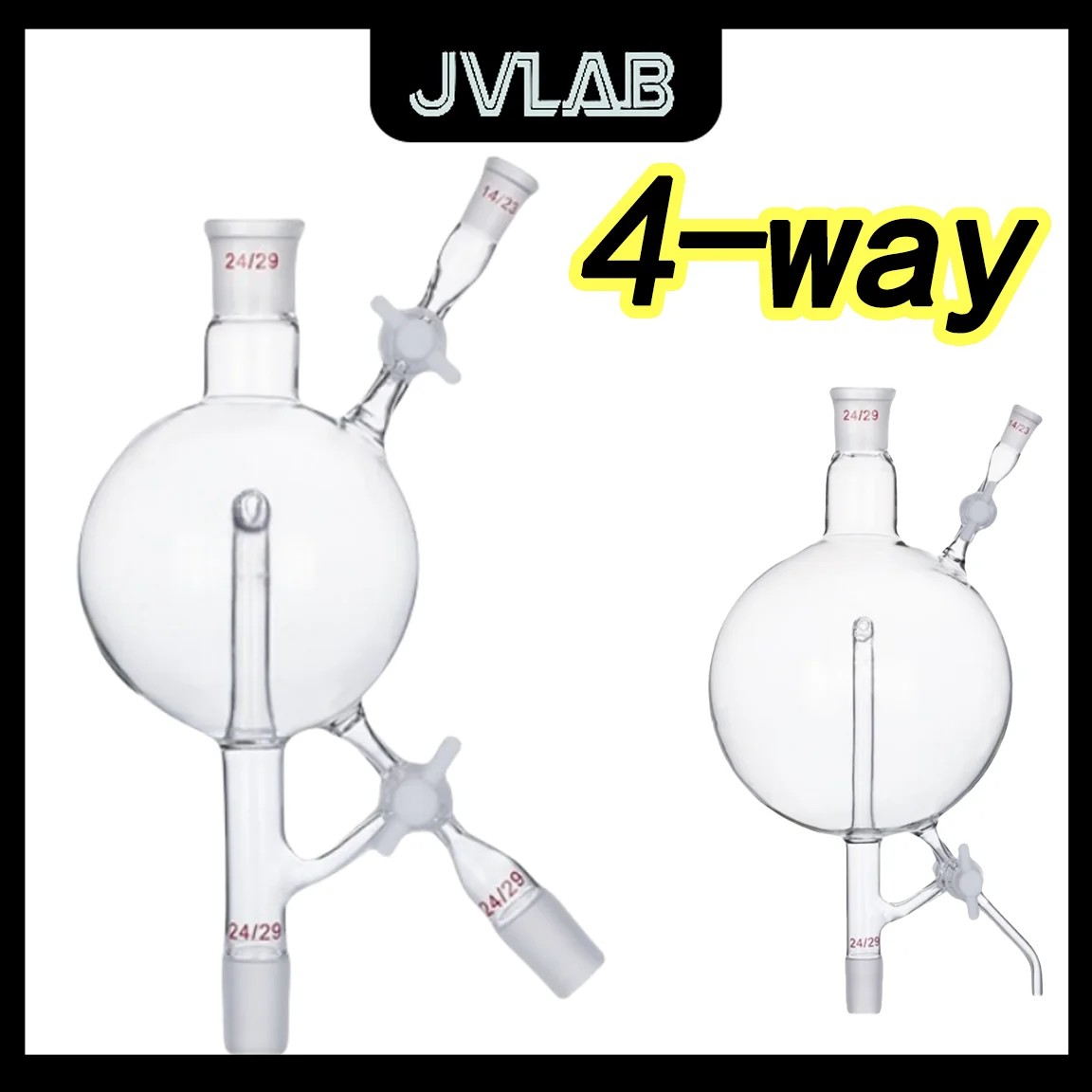 

4-Way PTFE Solvent Distillation Head – High Purity Glass Solvent Purification System 250-2000ml Capacity 24*14JVLAB