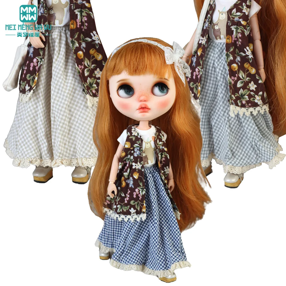 Blyth Azone OB22 OB24 인형 의류 패션 격자 무늬 스커트 티셔츠 소녀 선물