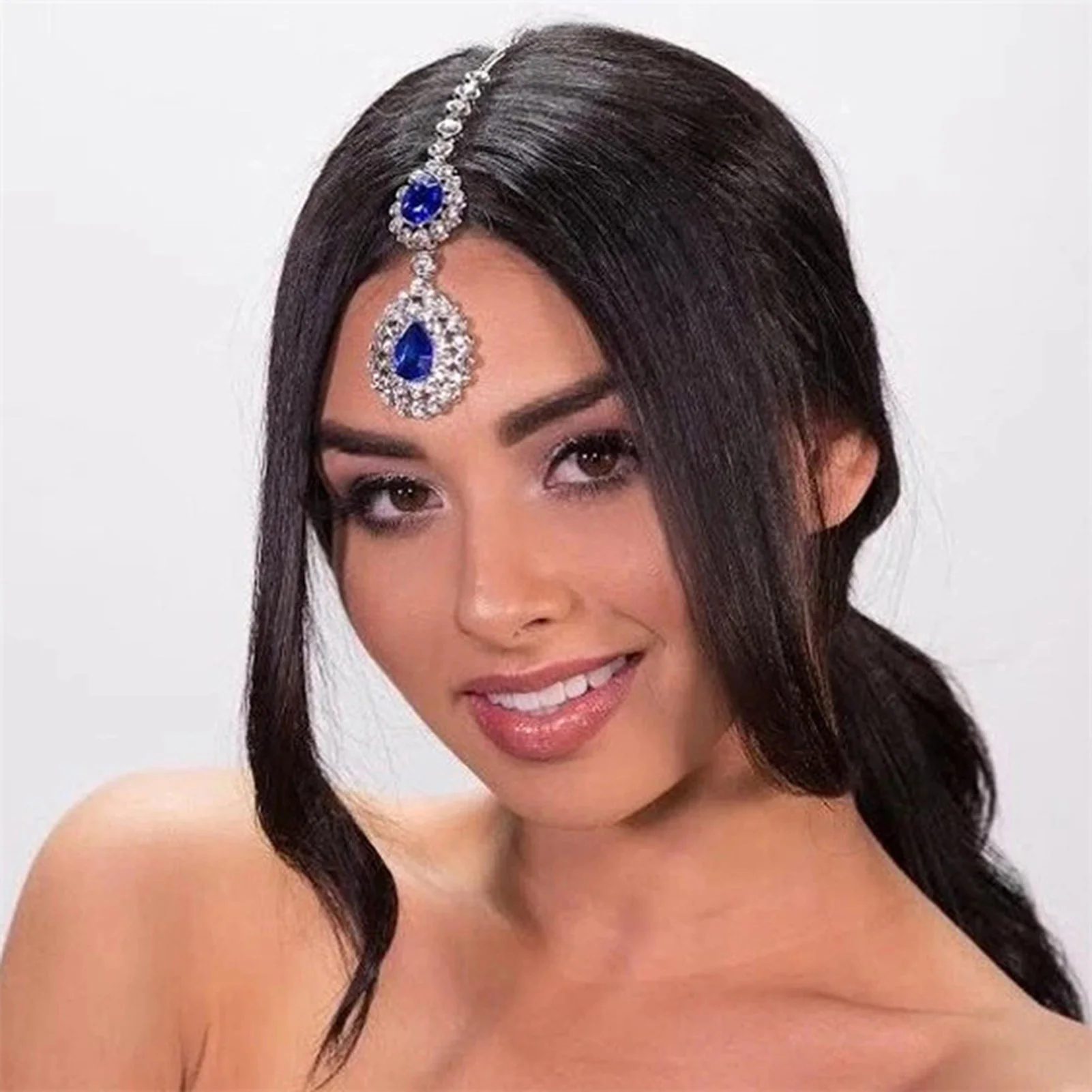 Woman Forehead Jewelry Hair Chain Luxurious Sparkling Rhinestones Headgear for School Party Gathering Wedding