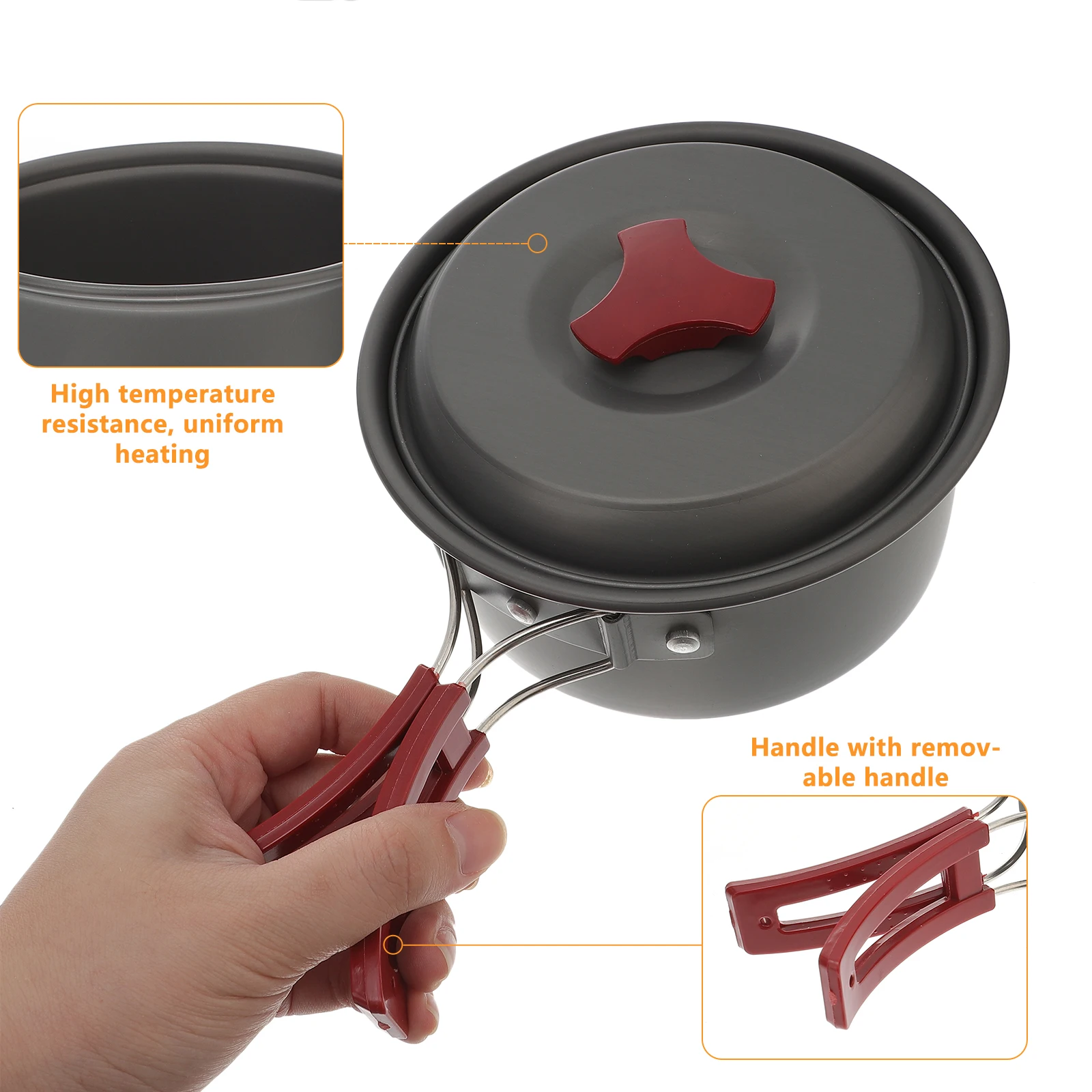 

1Set Aluminum Cooker Set for 1-2 People Foldable Handles Easy to Store and Clean Outdoor Picnic Hiking Bbq Camping Cookware Set