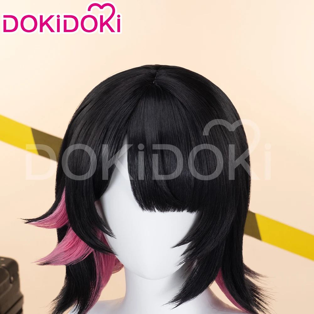 متوفر في المخزون شعر مستعار Ellen Joe Game Zenless Zone Zero للنساء قصير أسود وأحمر شعر مستعار ZZZ Ellen Joe Cosplay قبعة مجانية للهالوين