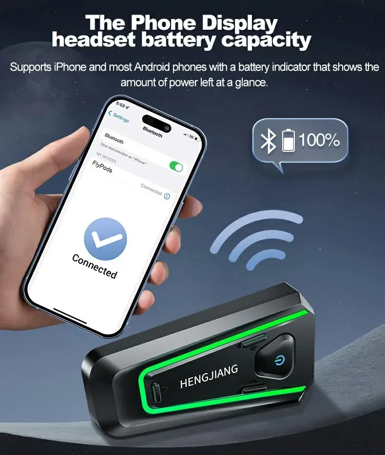 Motorcycle helmet headset A1 Voice Contro Motorcycle Wireless Hands-on Talking Headset with Tri-Color Ambient Light