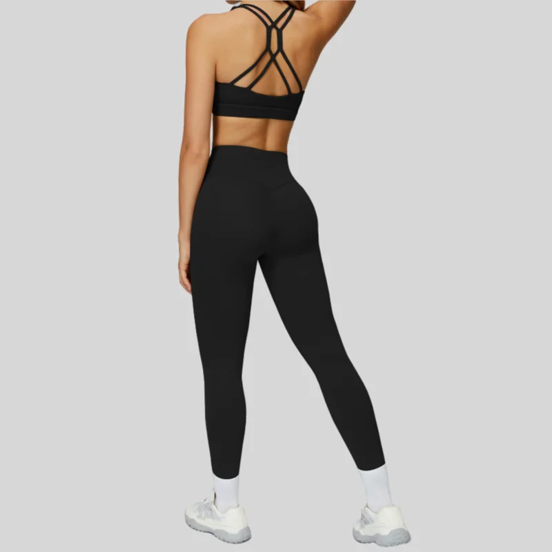 

New 2-piece Women's Yoga Set Hollow Out Beautiful Back Tight Yoga Clothes Outdoor Running Sports Fitness Clothes Set