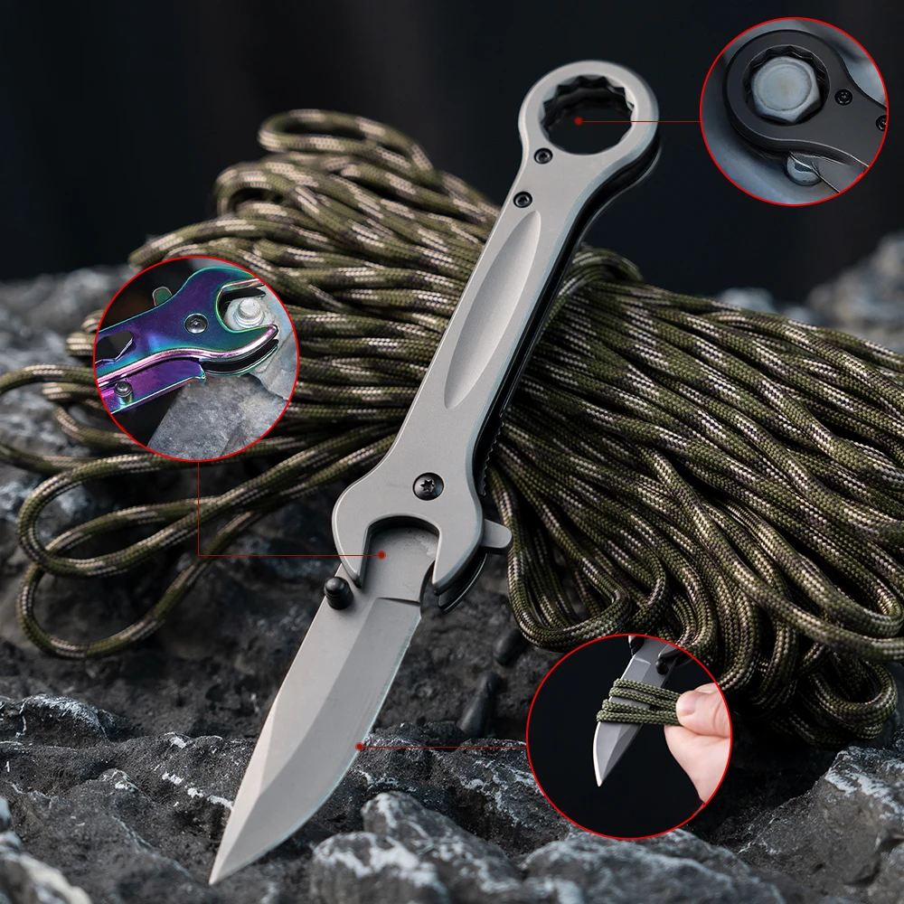 Stainless steel wrench multi-functional hexagonal screws, portable outdoor camping multi-purpose folding knife, EDC pocket knife