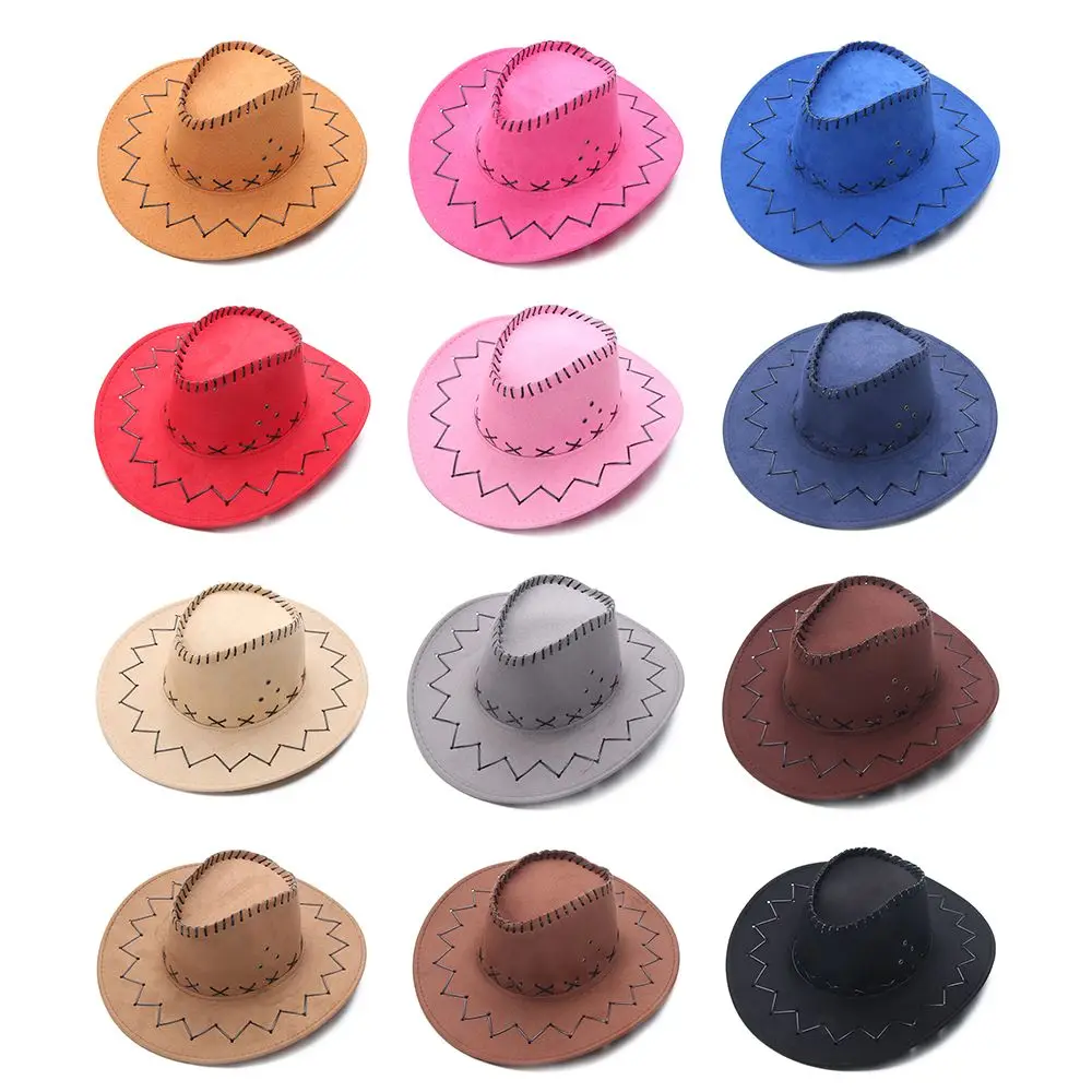 Retro Unisex Wide Brim Jazz Hat Western Suede Cowboy Hat Felt Fedora Hat Fancy Dress Accessory