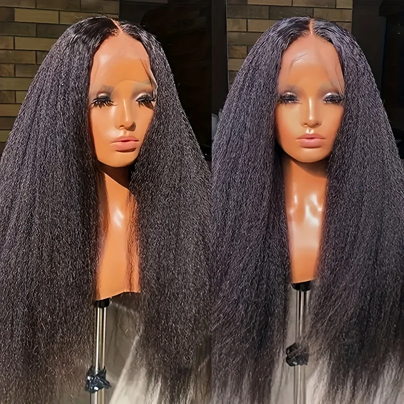 

26-дюймовый длинный бесклеевой странный прямой яки натуральный черный мягкий парик фронта шнурка 13x4 для женщин с волосами ребенка предварительно выщипанные ежедневно