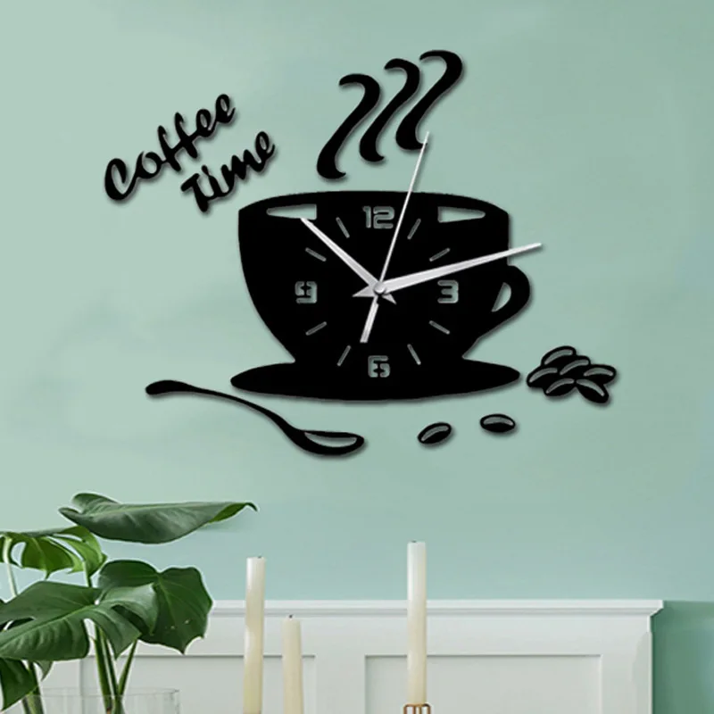 3D Acrylic DIY Wall Clock Mirror Wall Clocks Simple Home Digital Wall Sticker Decoration Mute Coffee Cup Wall Quartz Clock