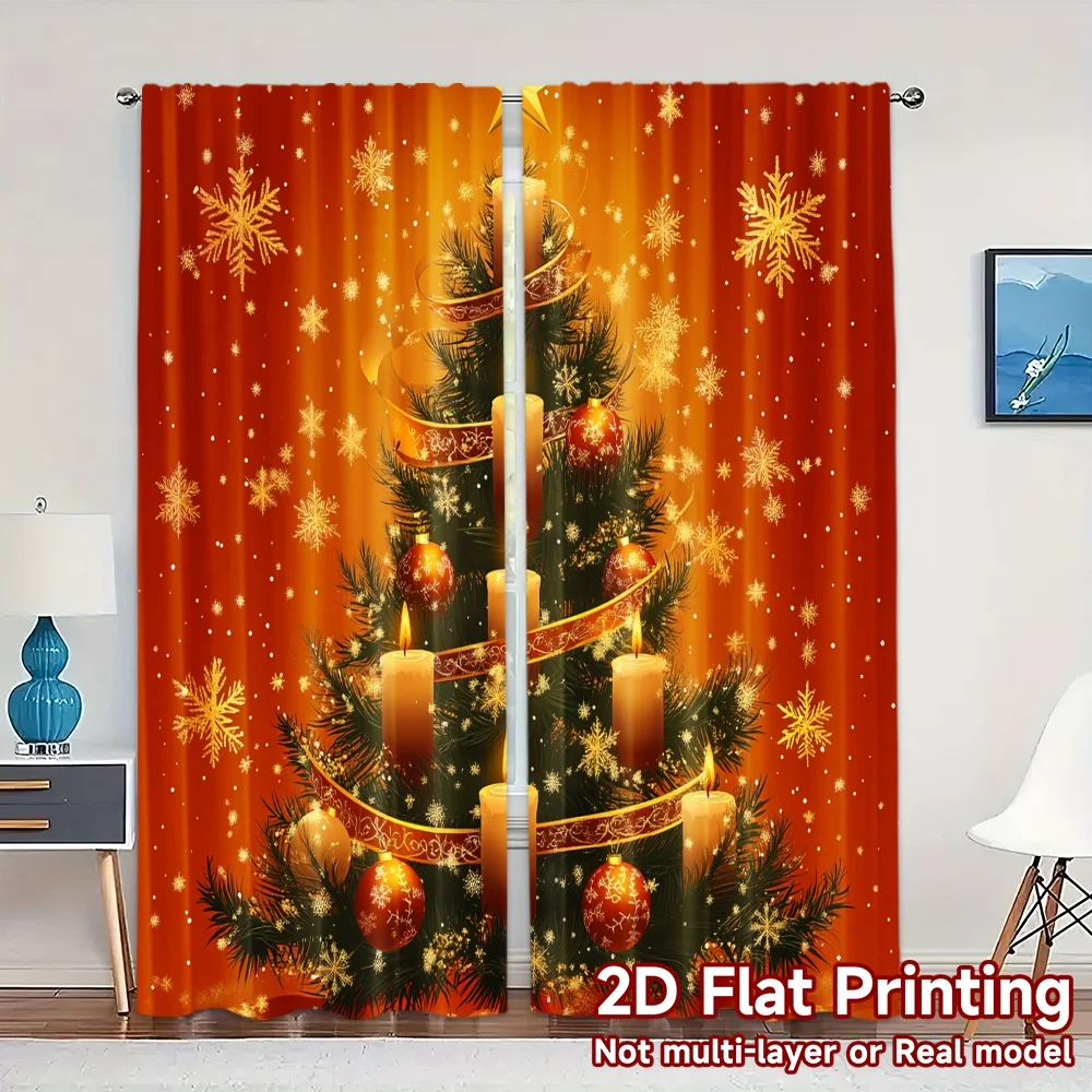2pcs,Curtains Christmas Tree Candles Ornaments Minimalist Popular Curtains Fabric Curtains Decorations Outdoor Perfect for