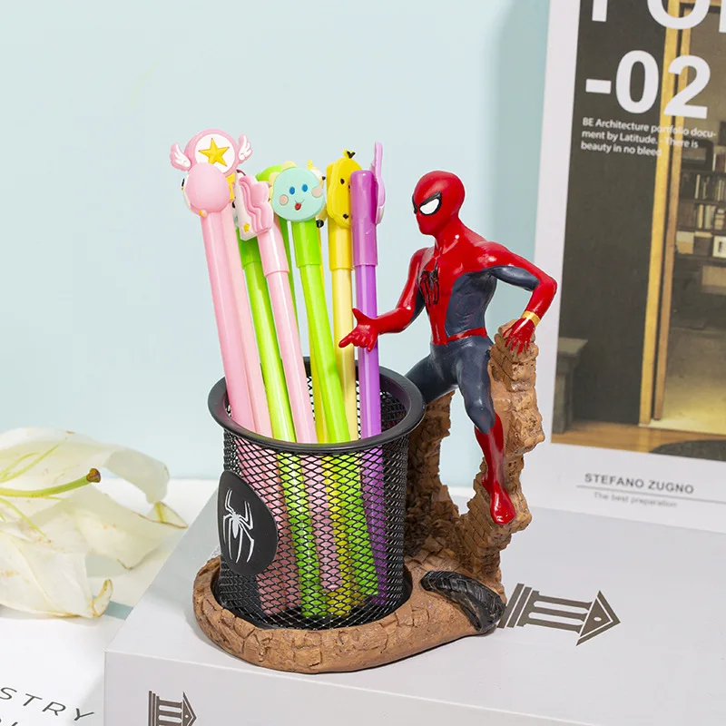 Marvel Spiderman Pen Holder Creative Student Stationery Desktop Storage Resin Pen Container Brush Pot Home Office Supplies Gifts