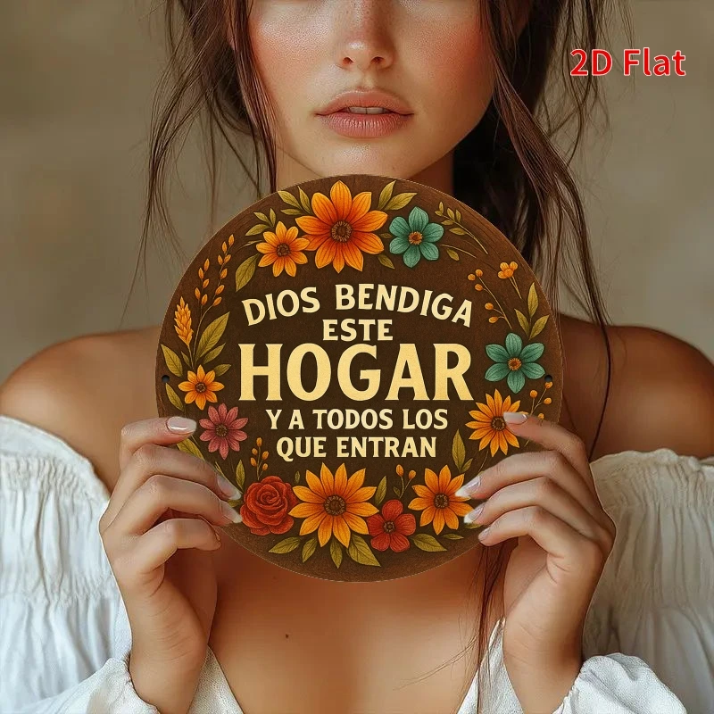 2D Flat Printing, American Vintage Round Metal Sign 20.32X20.32 cm, Themed with Blessings for Home And Every Visitor, Suitable f
