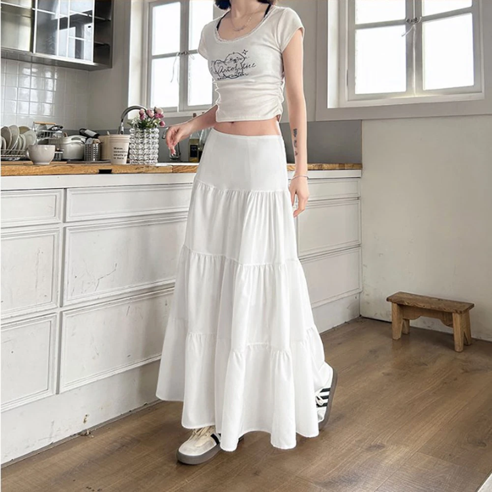 Womens New Style White Skirt High Waist Slimming Fashion Versatile Long Skirt